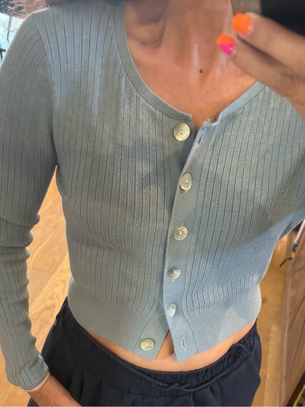 Pale blue Ribbed Button-Front Sweater - Picture 4 of 4